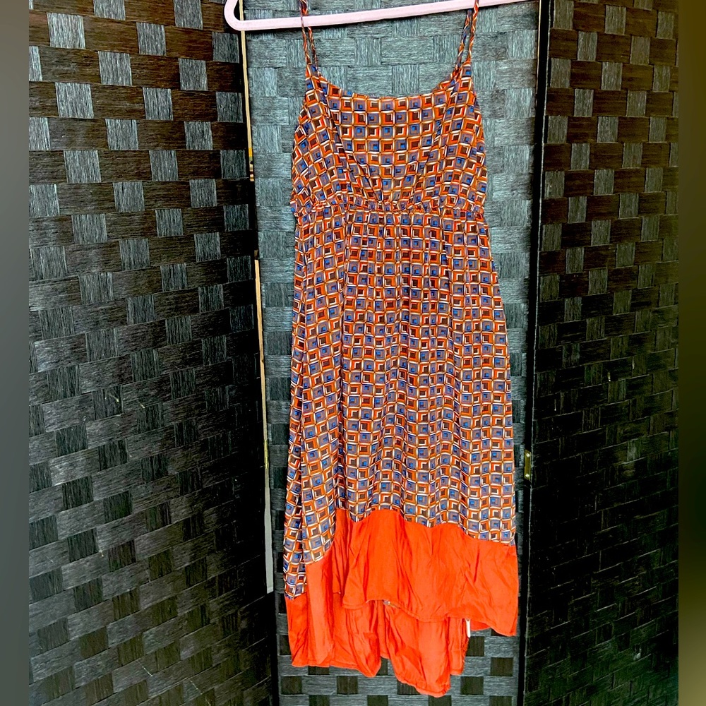 Blu Pepper Square Pattern High Low Dress